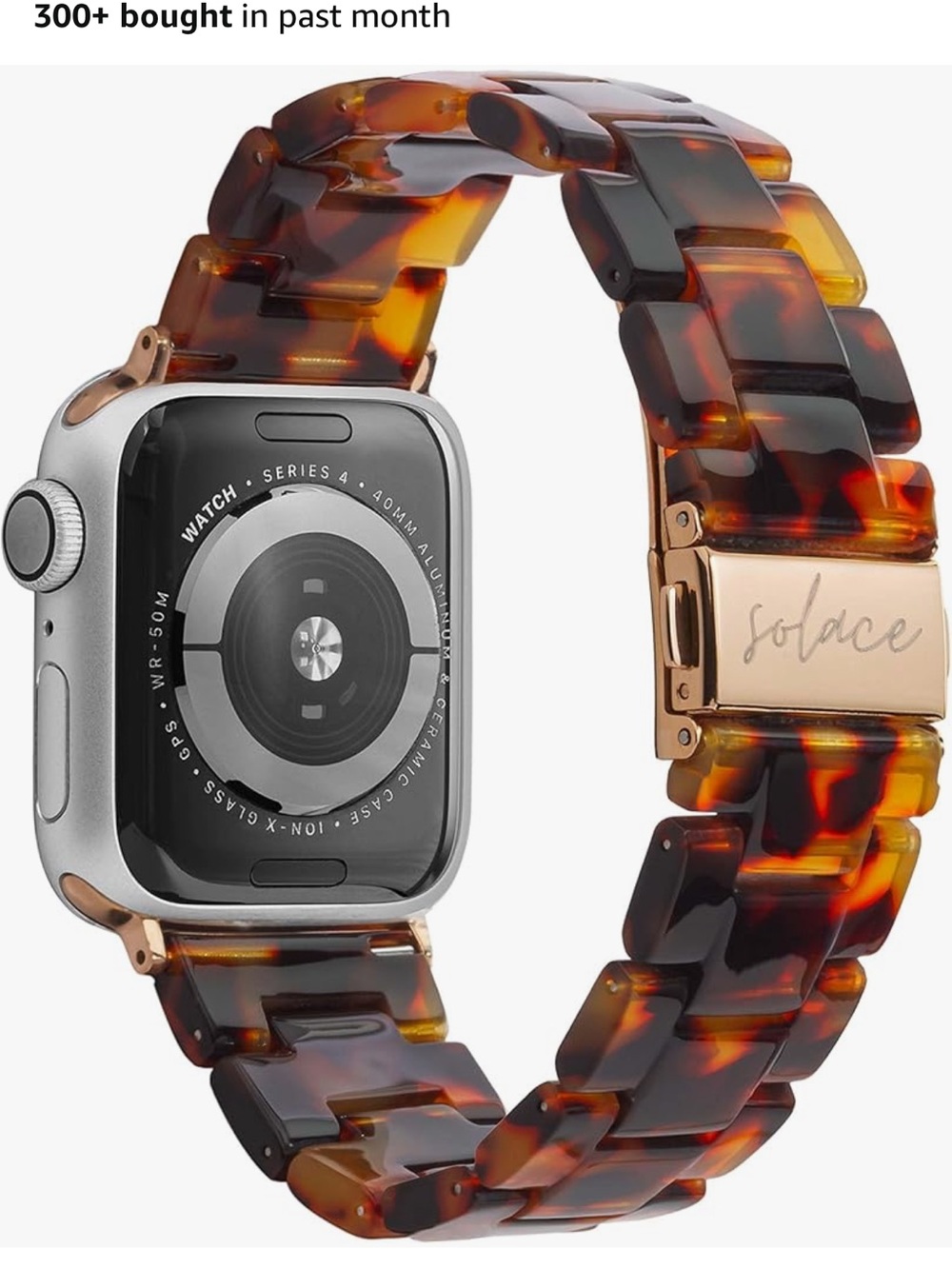 Solace Perma Apple Watch Band Tortoise Shell Resin Link Bracelet Gold Tone